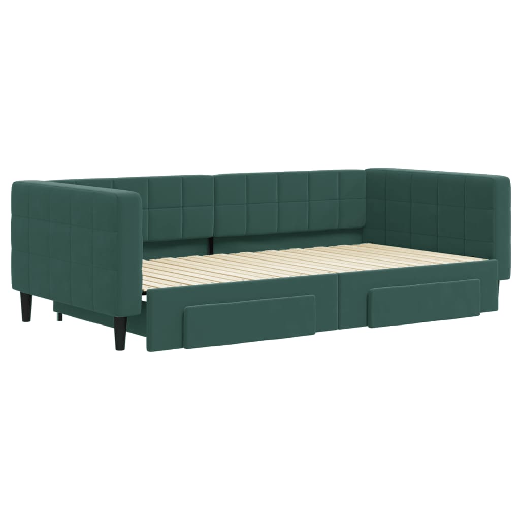 Divano Letto Estraibile Cassetti Verde Scuro 100x200cm Velluto 3196748