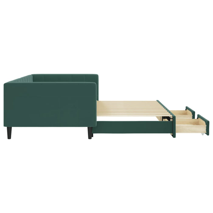 Divano Letto Estraibile Cassetti Verde Scuro 100x200cm Velluto