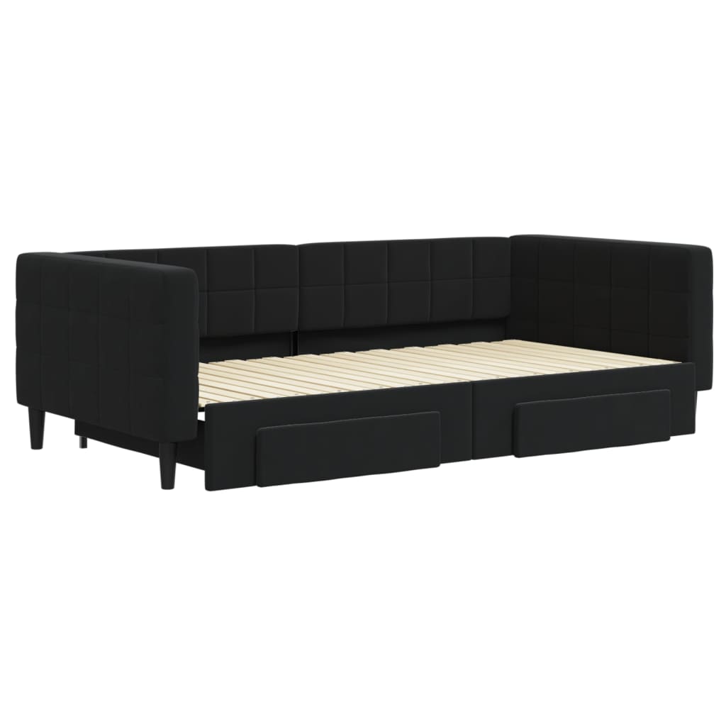 Divano Letto Estraibile con Cassetti Nero 100x200 cm in Velluto 3196750