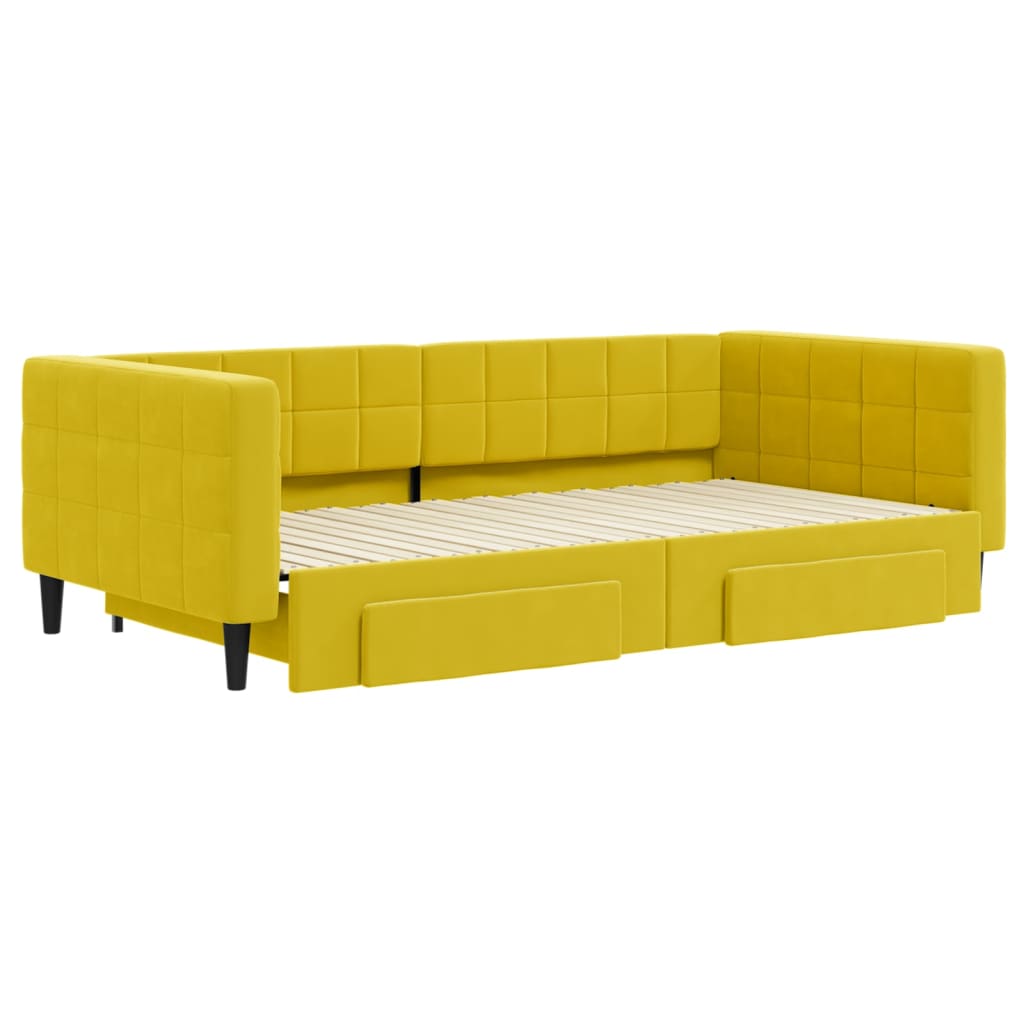 Divano Letto Estraibile con Cassetti Giallo 100x200cm Velluto 3196751