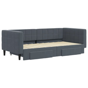 Divano Letto Estraibile Cassetti Grigio Scuro 90x190cm Velluto