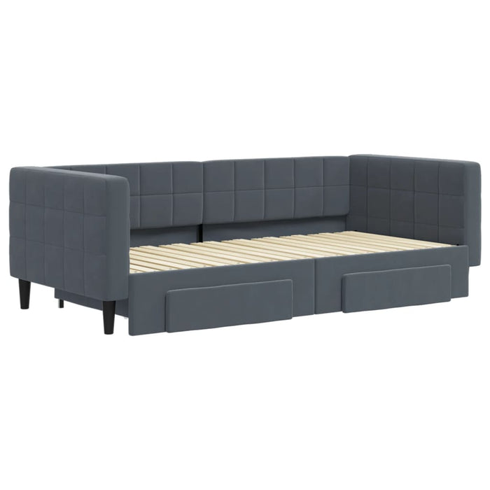 Divano Letto Estraibile Cassetti Grigio Scuro 90x190cm Velluto