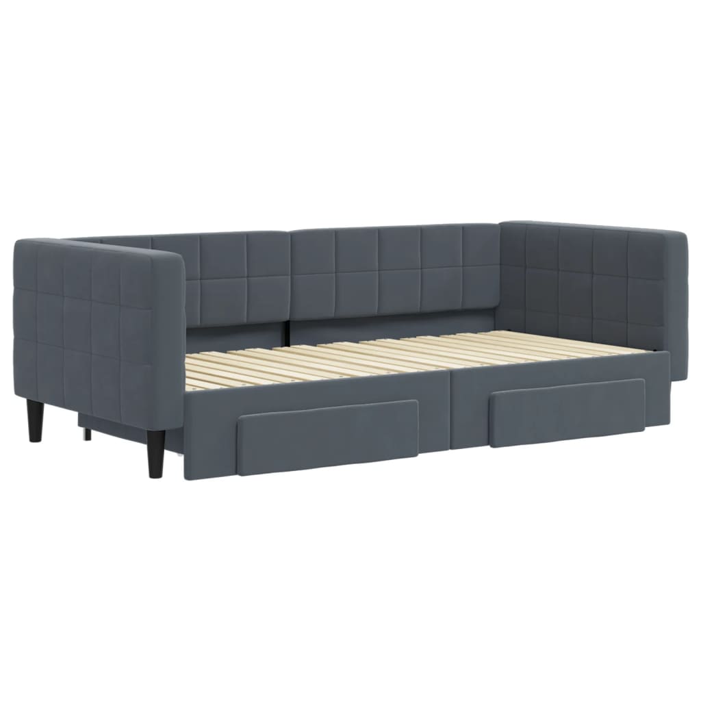 Divano Letto Estraibile Cassetti Grigio Scuro 90x190cm Velluto 3196753