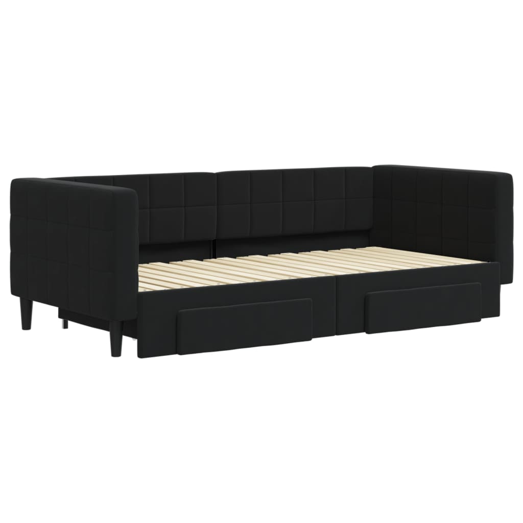 Divano Letto Estraibile con Cassetti Nero 90x190 cm in Vellutocod mxl 130693