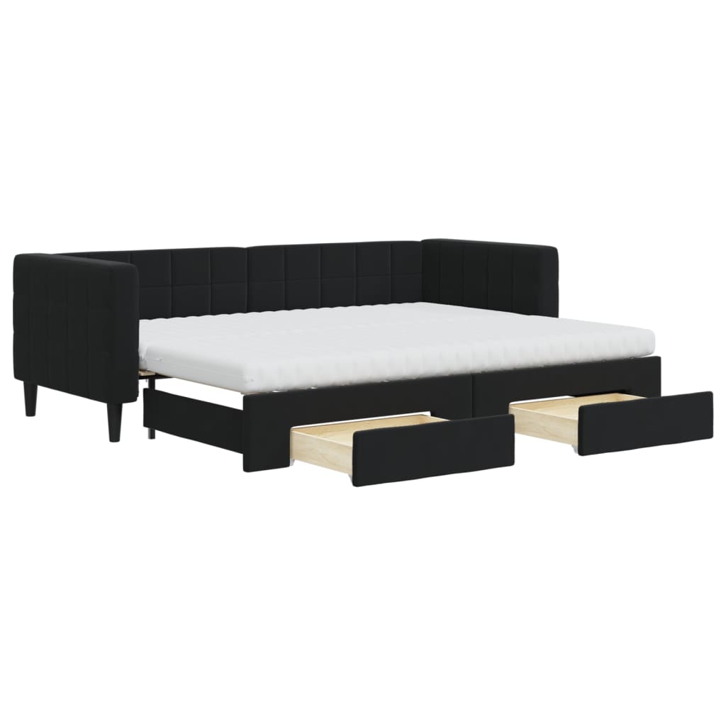 Divano Letto Estraibile con Cassetti Nero 80x200 cm in Velluto 3196760