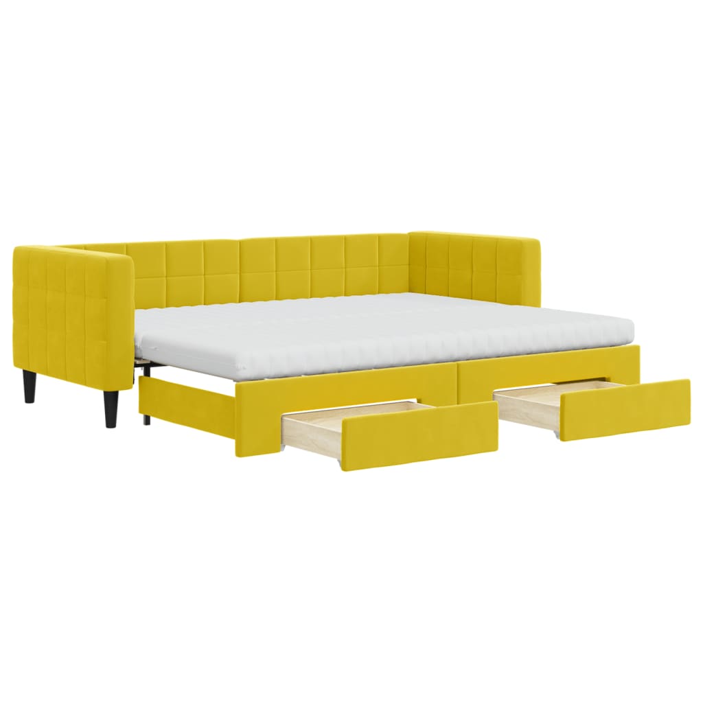 Divano Letto Estraibile con Cassetti Giallo 80x200cm in Vellutocod mxl 130695