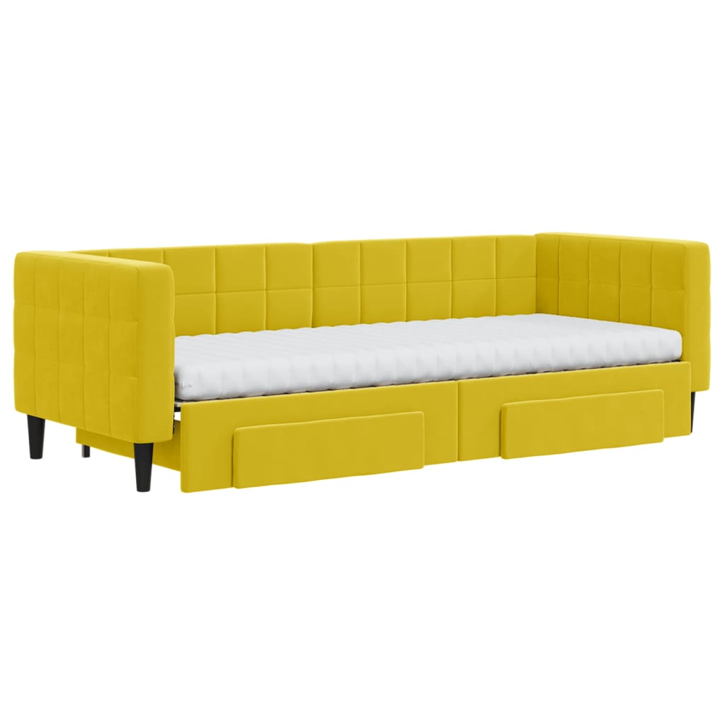 Divano Letto Estraibile con Cassetti Giallo 80x200cm in Velluto 3196761