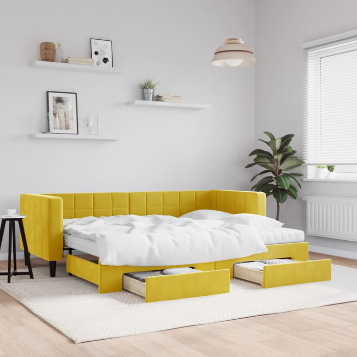Divano Letto Estraibile con Cassetti Giallo 80x200cm in Vellutocod mxl 130695