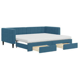 Divano Letto Estraibile con Cassetti Blu 90x200 cm in Velluto 3196762