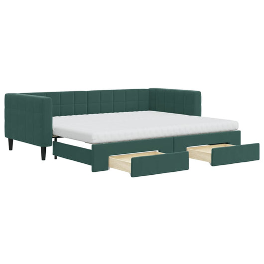 Divano Letto Estraibile Cassetti Verde Scuro 90x200cm Velluto 3196765