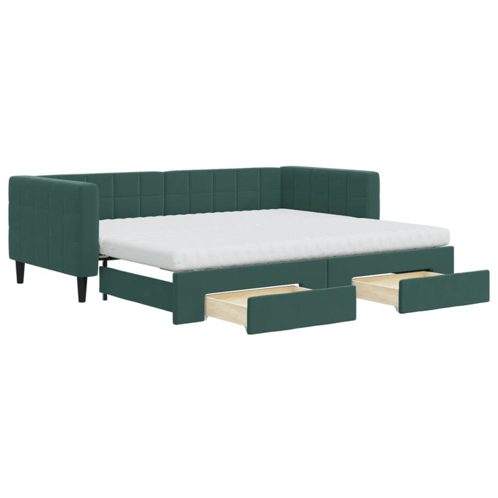 Divano Letto Estraibile Cassetti Verde Scuro 90x200cm Velluto 3196765