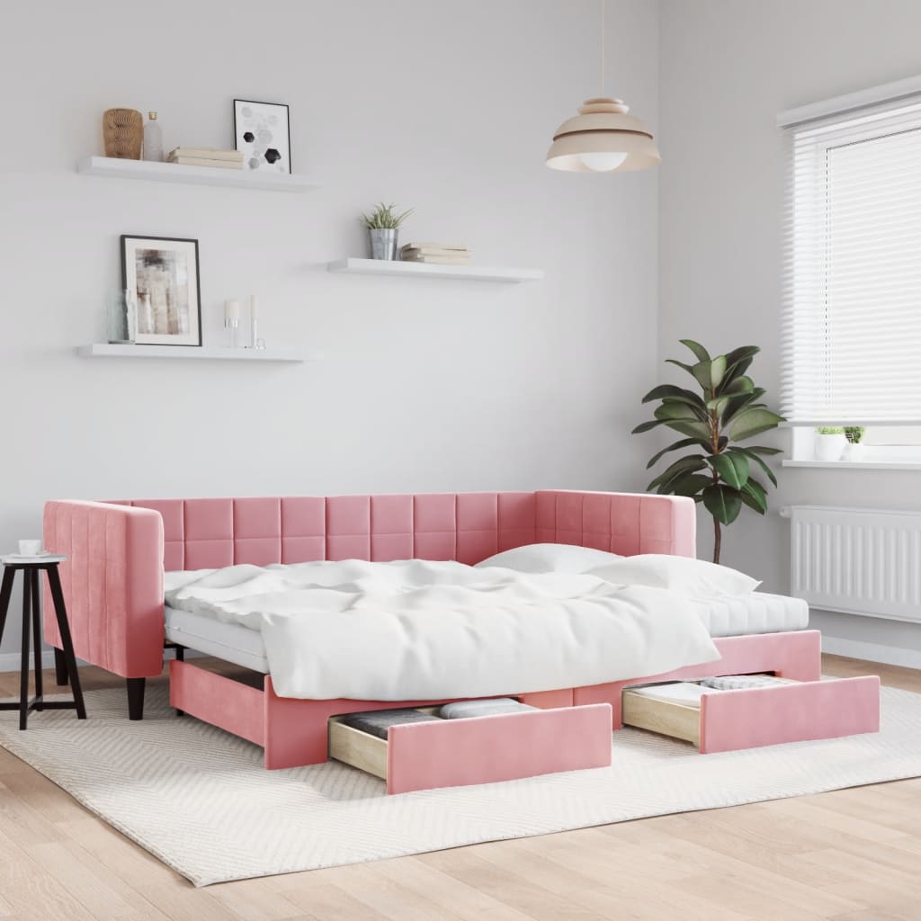 Divano Letto Estraibile con Cassetti Rosa 90x200 cm Vellutocod mxl 106707