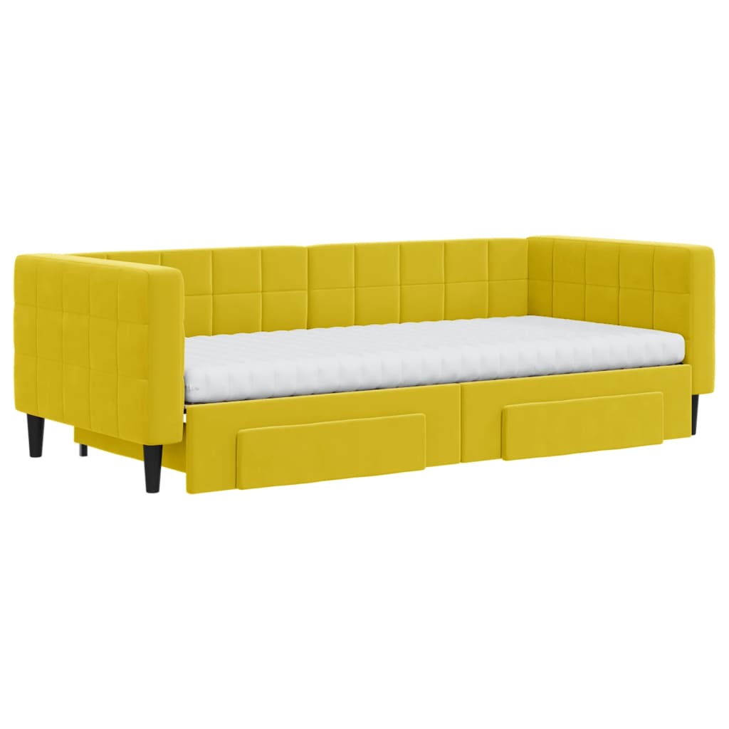 Divano Letto Estraibile con Cassetti Giallo 90x200cm in Velluto 3196768