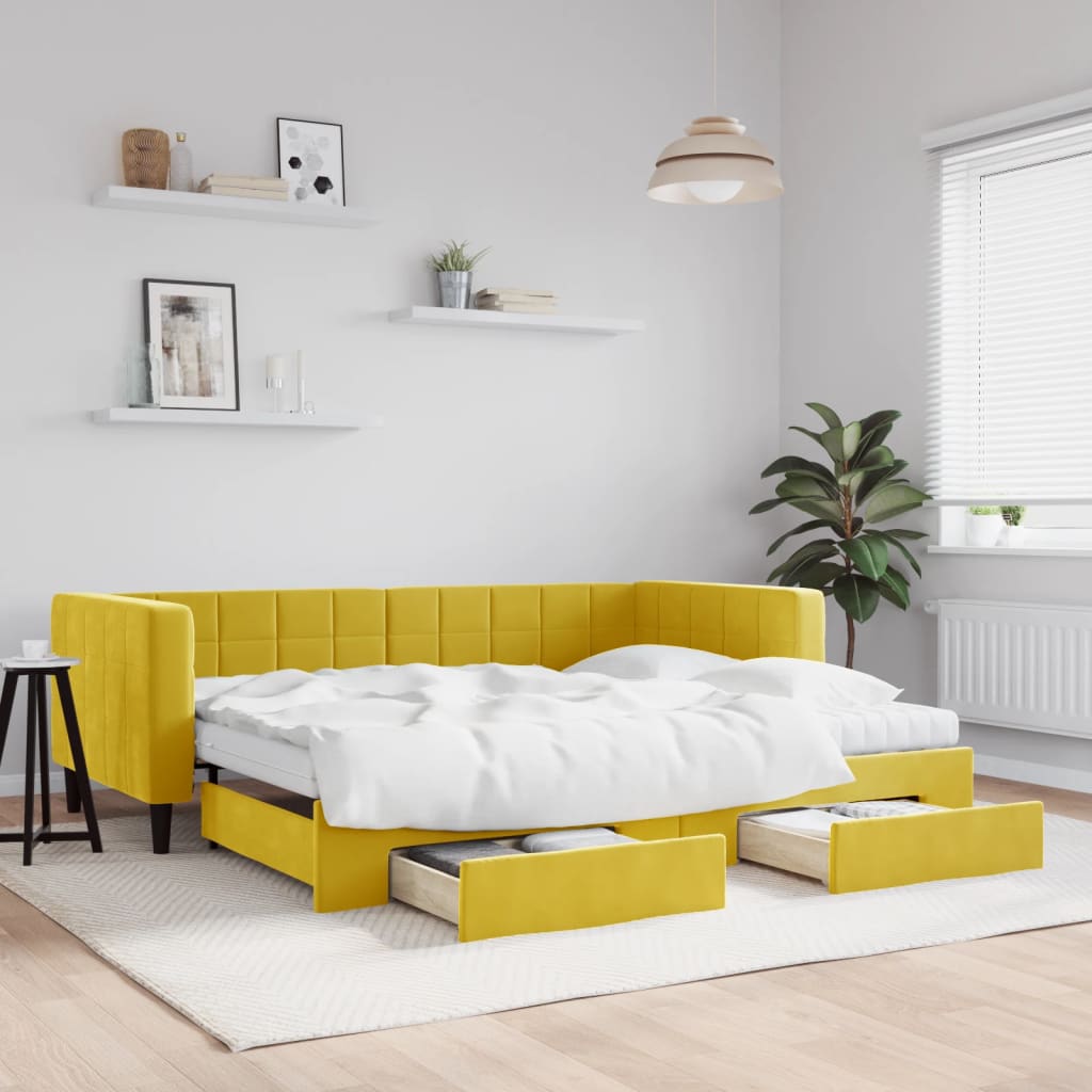 Divano Letto Estraibile con Cassetti Giallo 90x200cm in Vellutocod mxl 130697