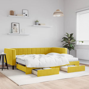 Divano Letto Estraibile con Cassetti Giallo 90x200cm in Vellutocod mxl 130697