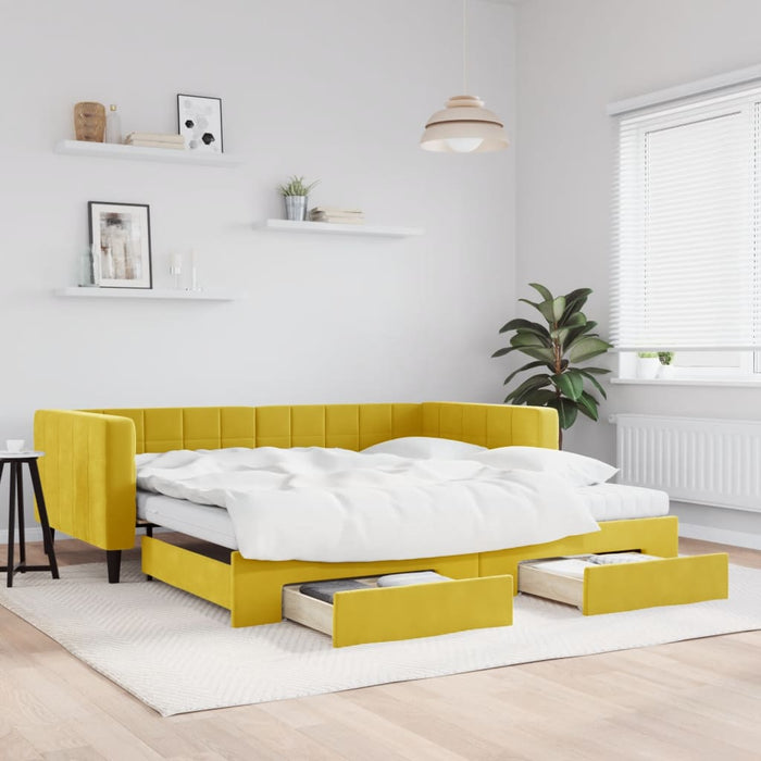 Divano Letto Estraibile con Cassetti Giallo 100x200cm Vellutocod mxl 130696