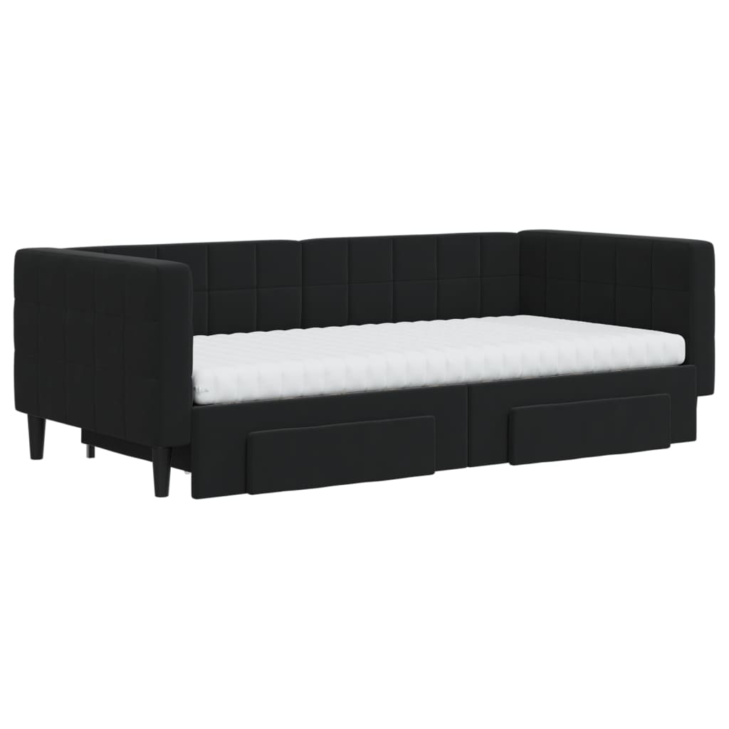 Divano Letto Estraibile con Cassetti Nero 90x190 cm in Velluto 3196778