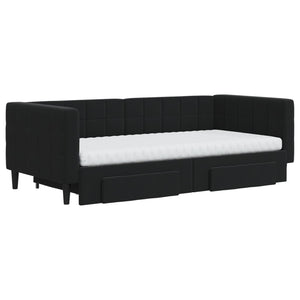 Divano Letto Estraibile con Cassetti Nero 90x190 cm in Velluto 3196778