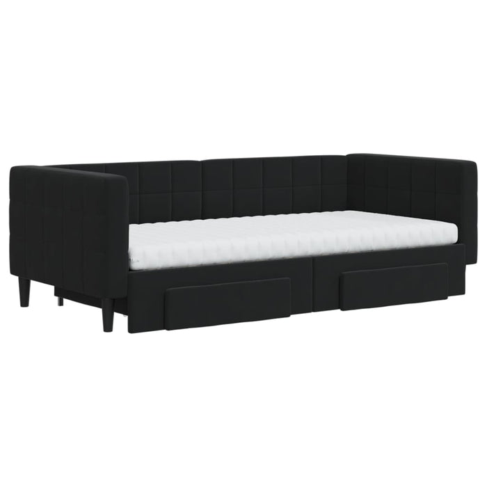 Divano Letto Estraibile con Cassetti Nero 90x190 cm in Velluto 3196778