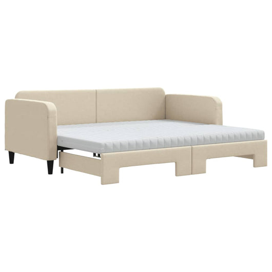 vidaXL Divano Letto Estraibile con Materassi Crema 90x200 cm Tessuto