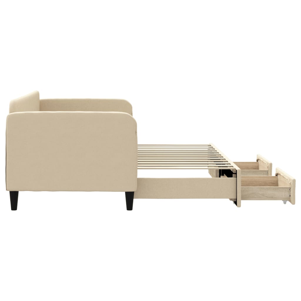 Divano Letto Estraibile con Cassetti Crema 80x200 cm in Tessuto