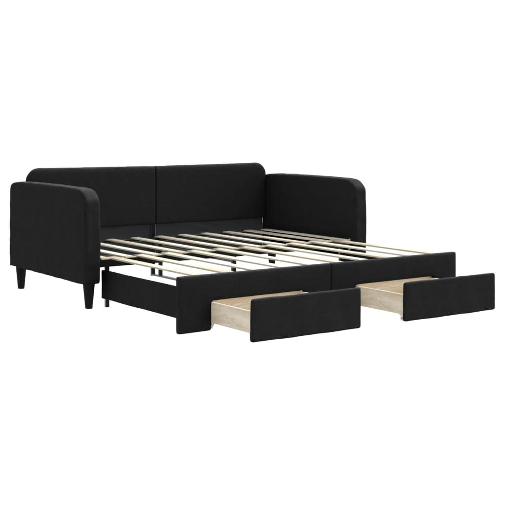 Divano Letto Estraibile con Cassetti Nero 90x190 cm in Tessuto