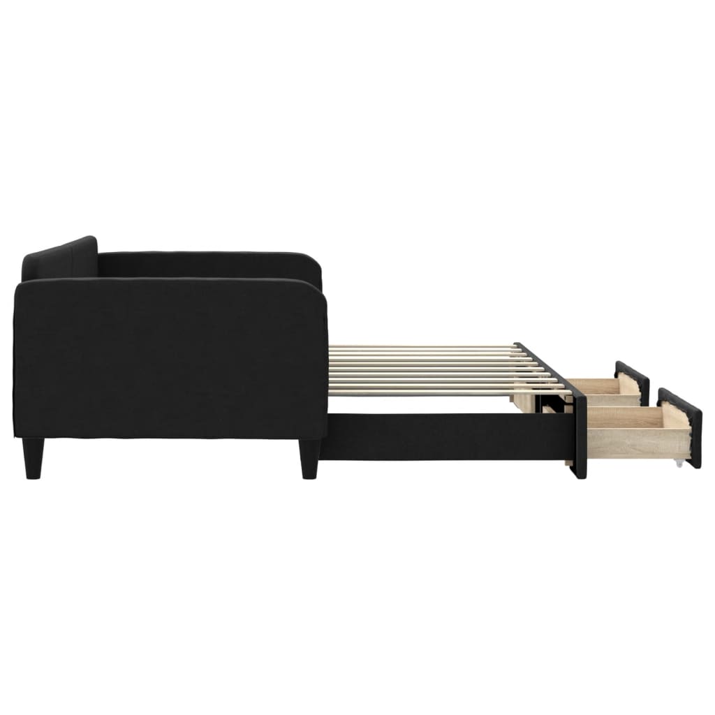 Divano Letto Estraibile con Cassetti Nero 90x190 cm in Tessuto