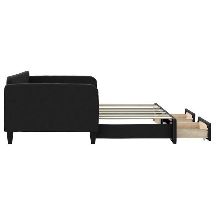 Divano Letto Estraibile con Cassetti Nero 90x190 cm in Tessuto