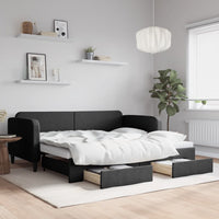 Divano Letto Estraibile con Cassetti Nero 90x190 cm in Tessuto