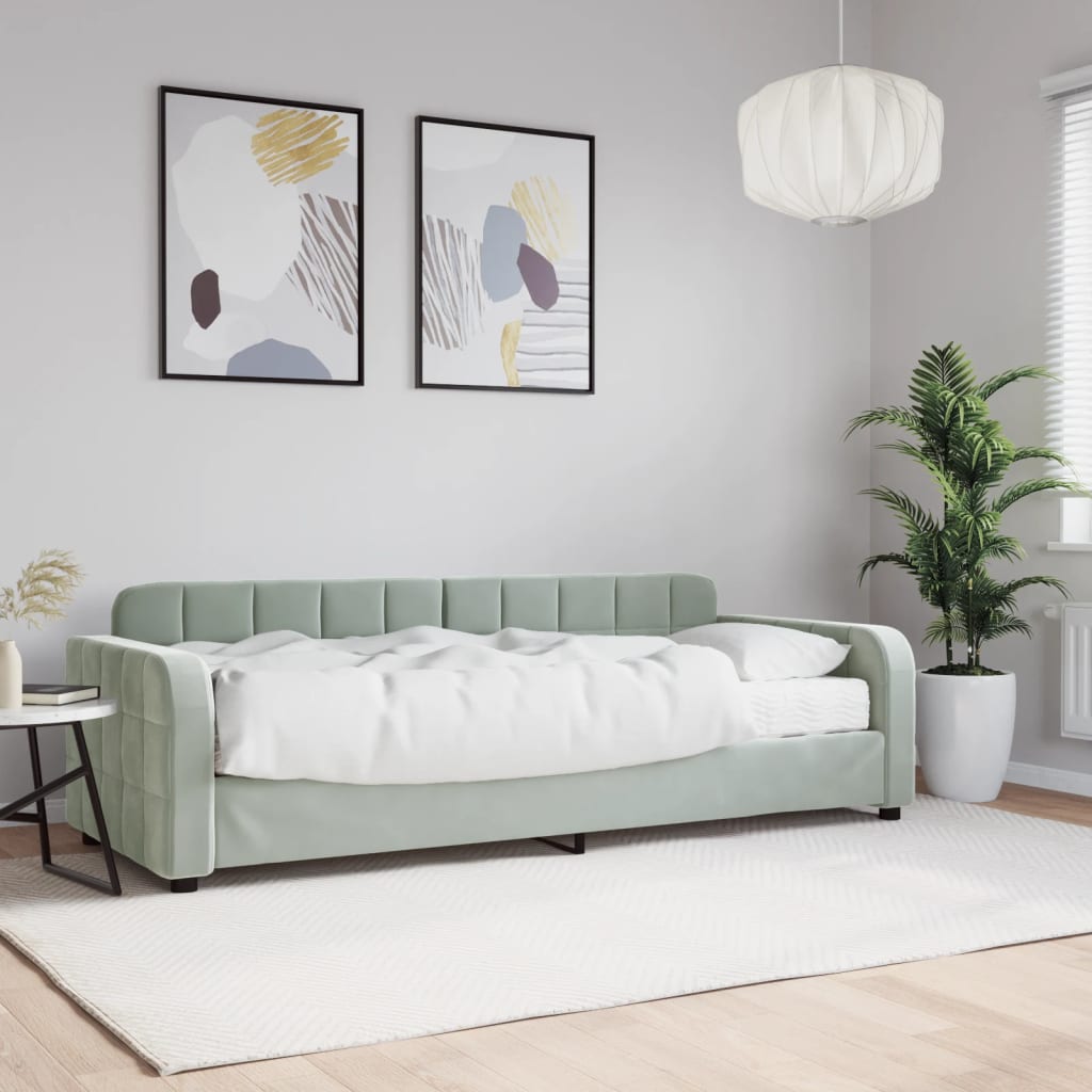 Divano Letto con Materasso-Sofa Letto-Daybed Grigio Chiaro 80x200 cm in Velluto 828327