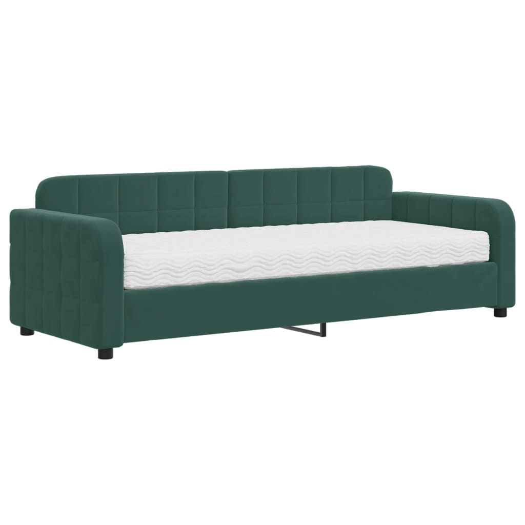 Divano Letto con Materasso Verde Scuro 80x200 cm in Velluto