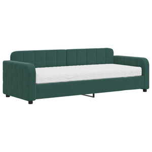 Divano Letto con Materasso Verde Scuro 80x200 cm in Velluto