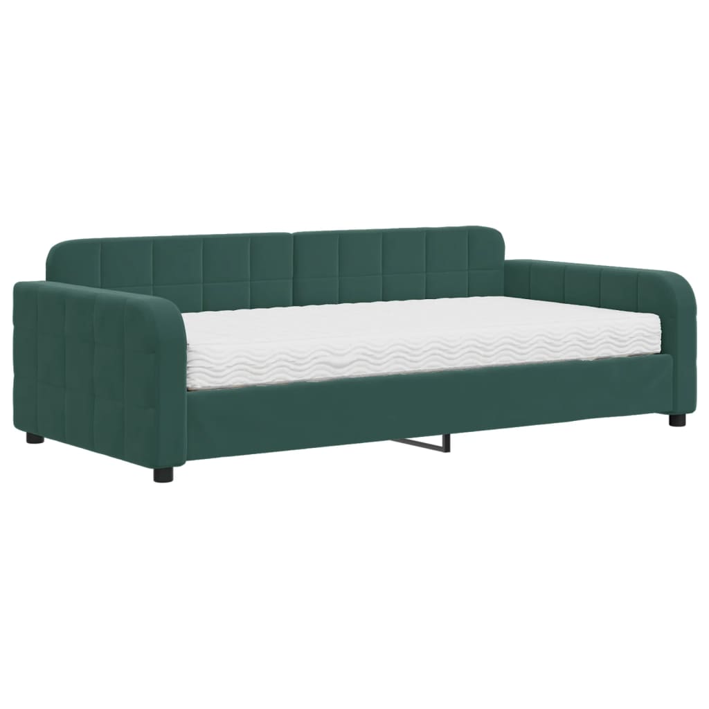 Divano Letto con Materasso Verde Scuro 100x200 cm in Velluto 3196914