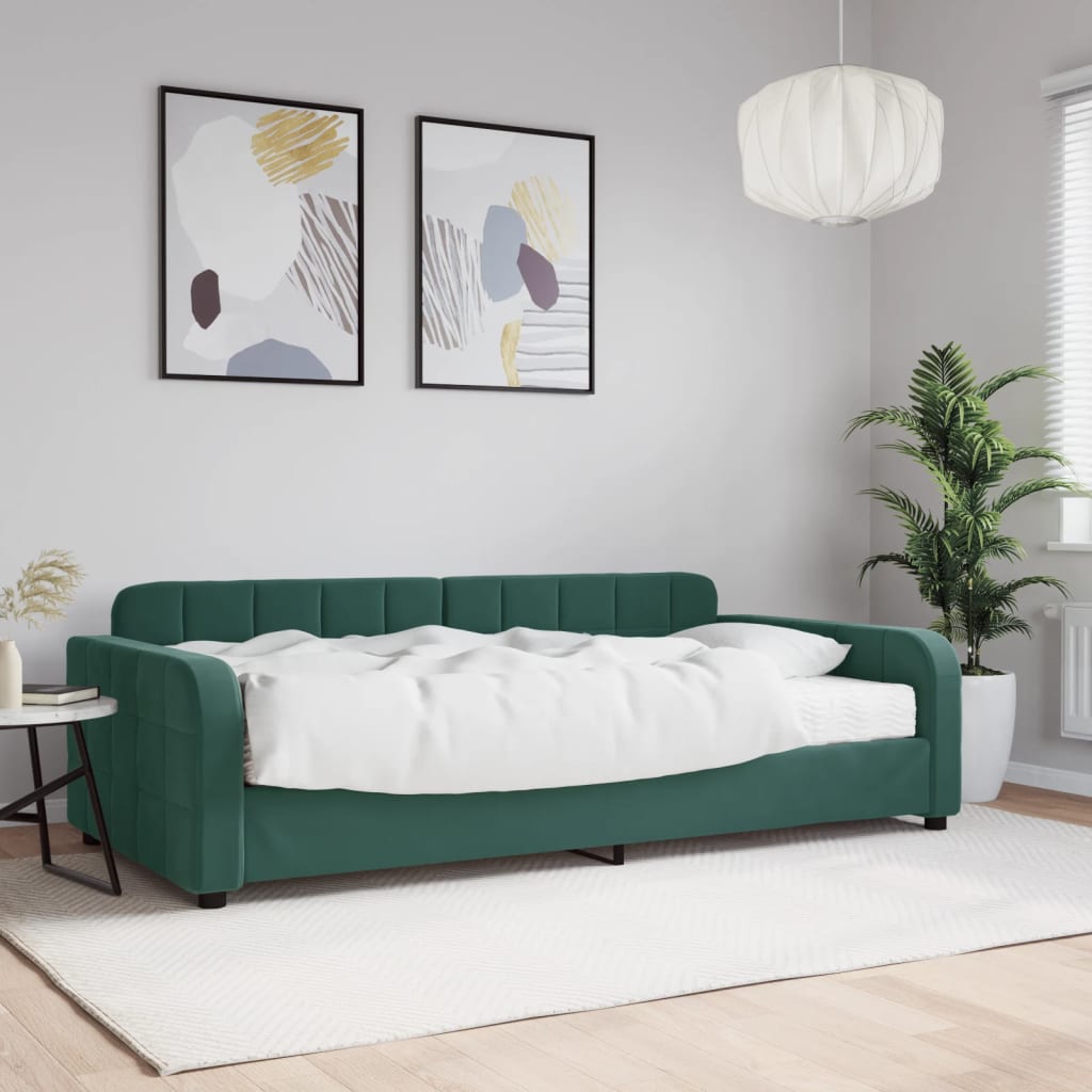 Divano Letto con Materasso Verde Scuro 100x200 cm in Velluto 3196914