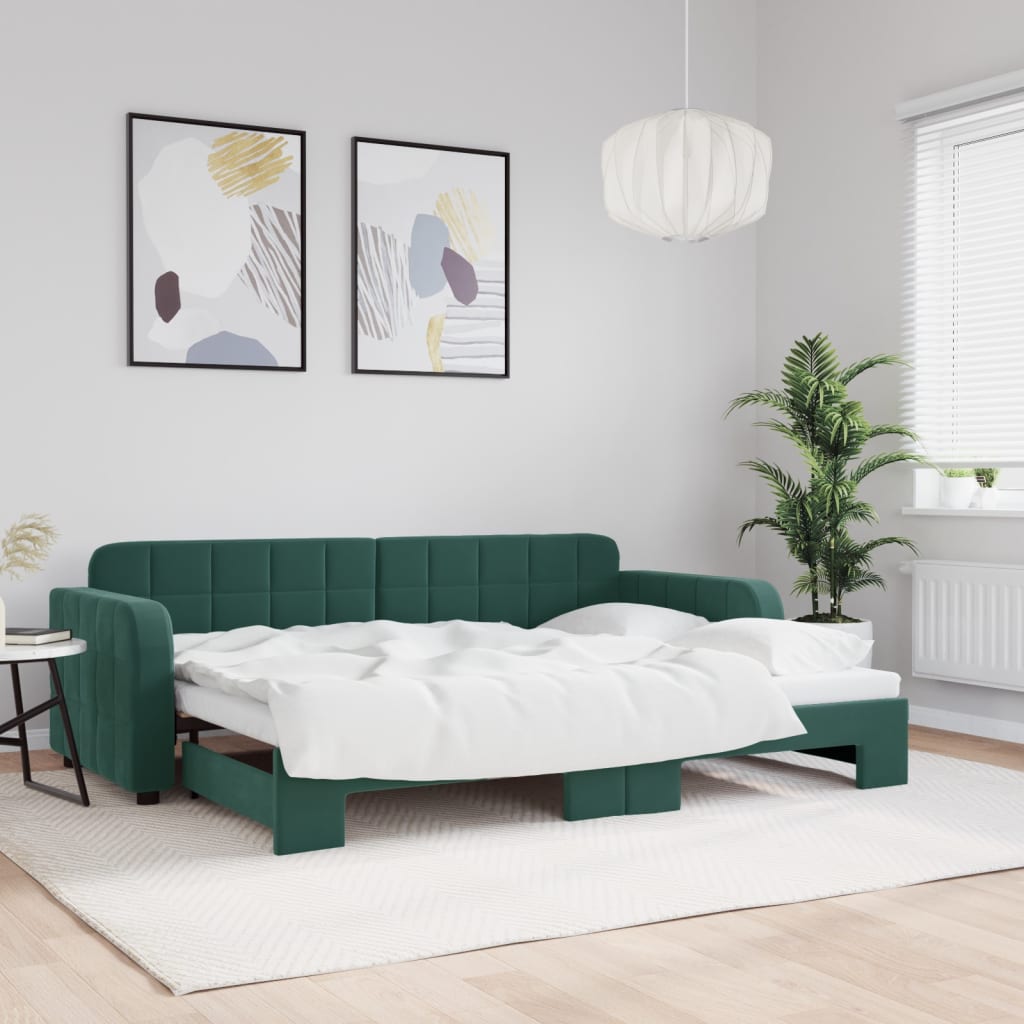 Divano Letto con Letto Estraibile Verde Scuro 80x200cm Velluto 3196924