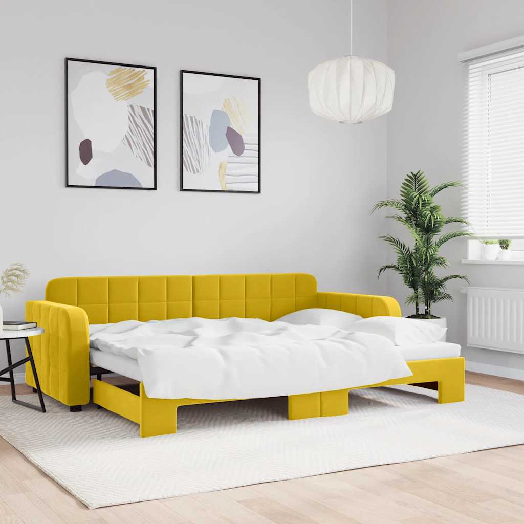 Divano Letto con Letto Estraibile-Sofa Letto-Daybed Giallo 80x200 cm in Velluto 691096