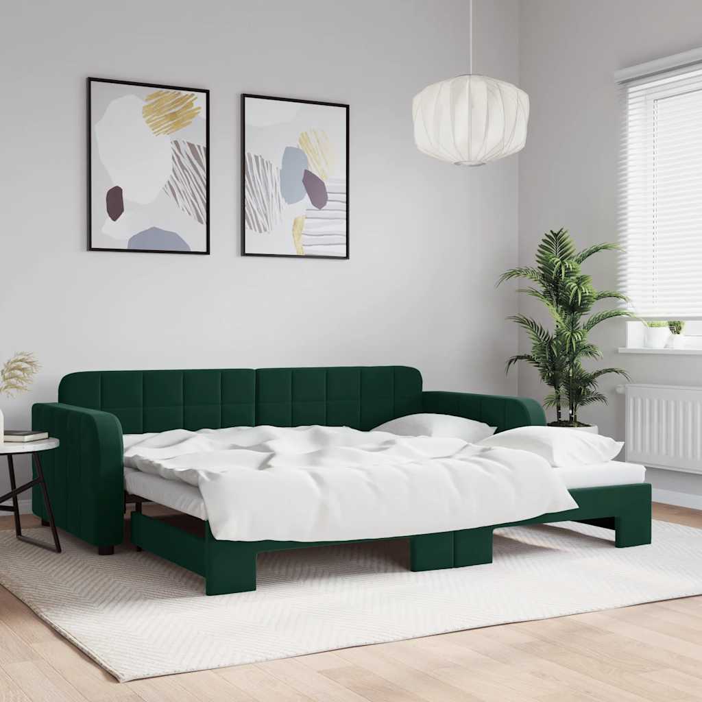 Divano Letto con Letto Estraibile-Sofa Letto-Daybed Verde Scuro 90x200cm Velluto 148856