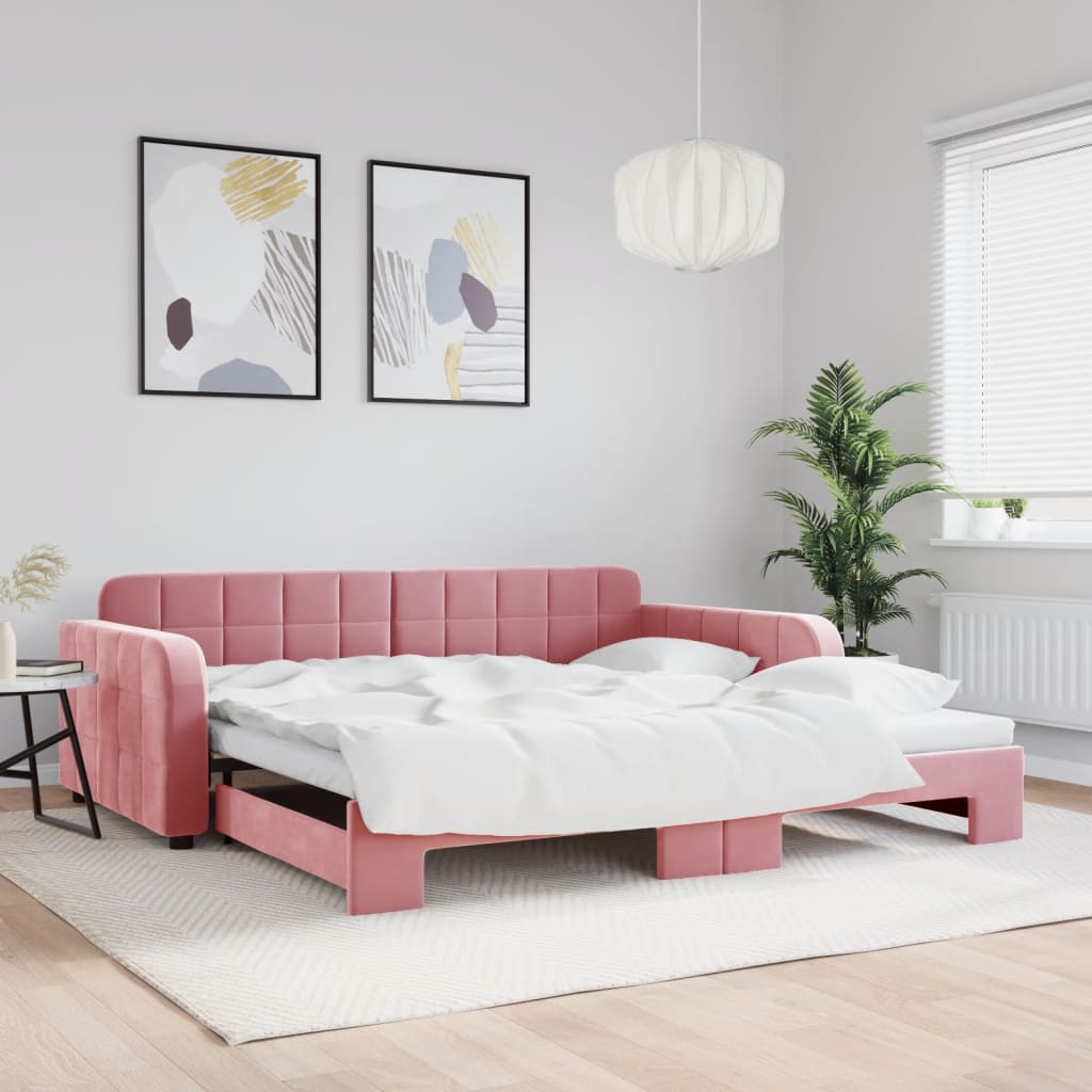 Divano Letto con Letto Estraibile Rosa 100x200 cm in Velluto 3196939