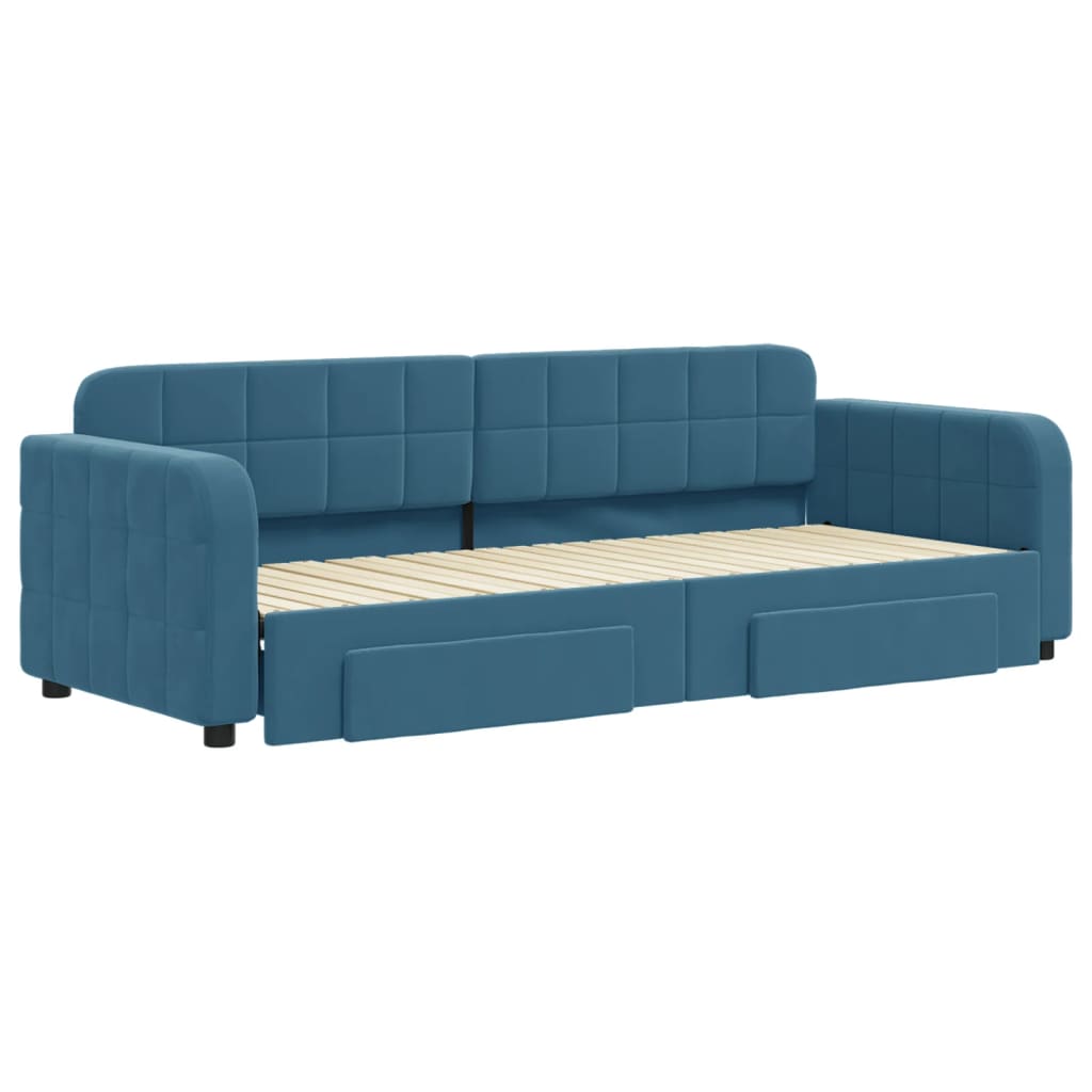 Divano Letto Estraibile con Cassetti Blu 80x200 cm in Velluto 3196969