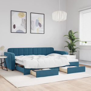 Divano Letto Estraibile con Cassetti Blu 80x200 cm in Vellutocod mxl 130699