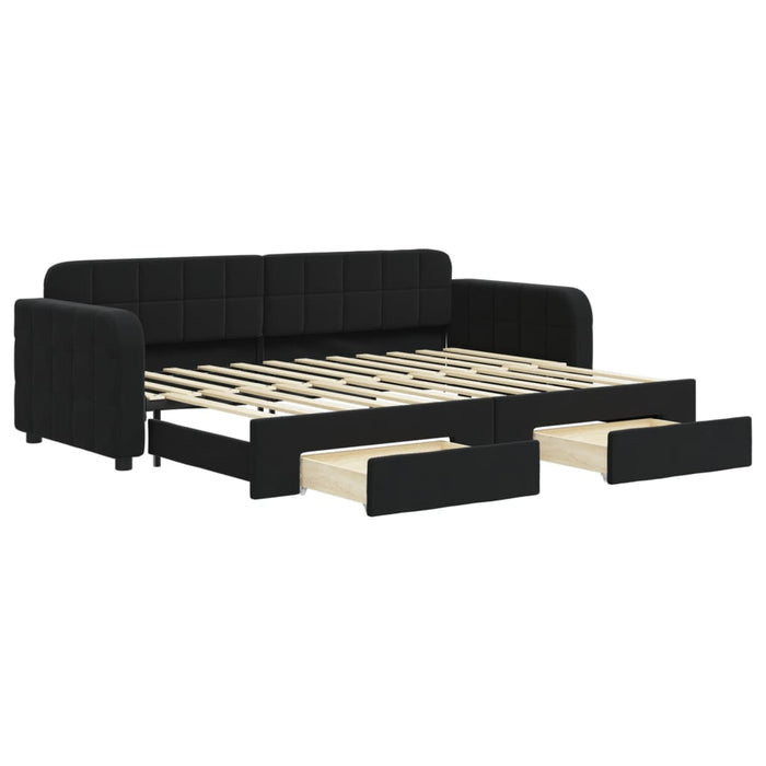 Divano Letto Estraibile con Cassetti Nero 80x200 cm in Velluto 3196974