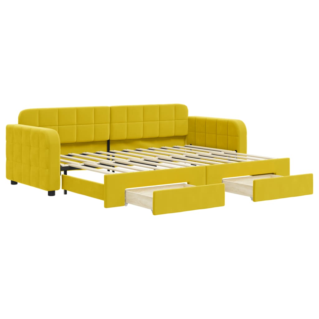 Divano Letto Estraibile con Cassetti Giallo 80x200cm in Velluto 3196975