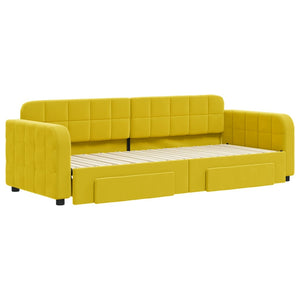 Divano Letto Estraibile con Cassetti Giallo 80x200cm in Velluto 3196975