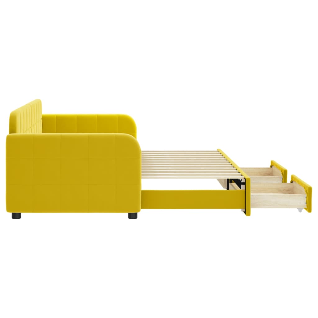 Divano Letto Estraibile con Cassetti Giallo 80x200cm in Velluto