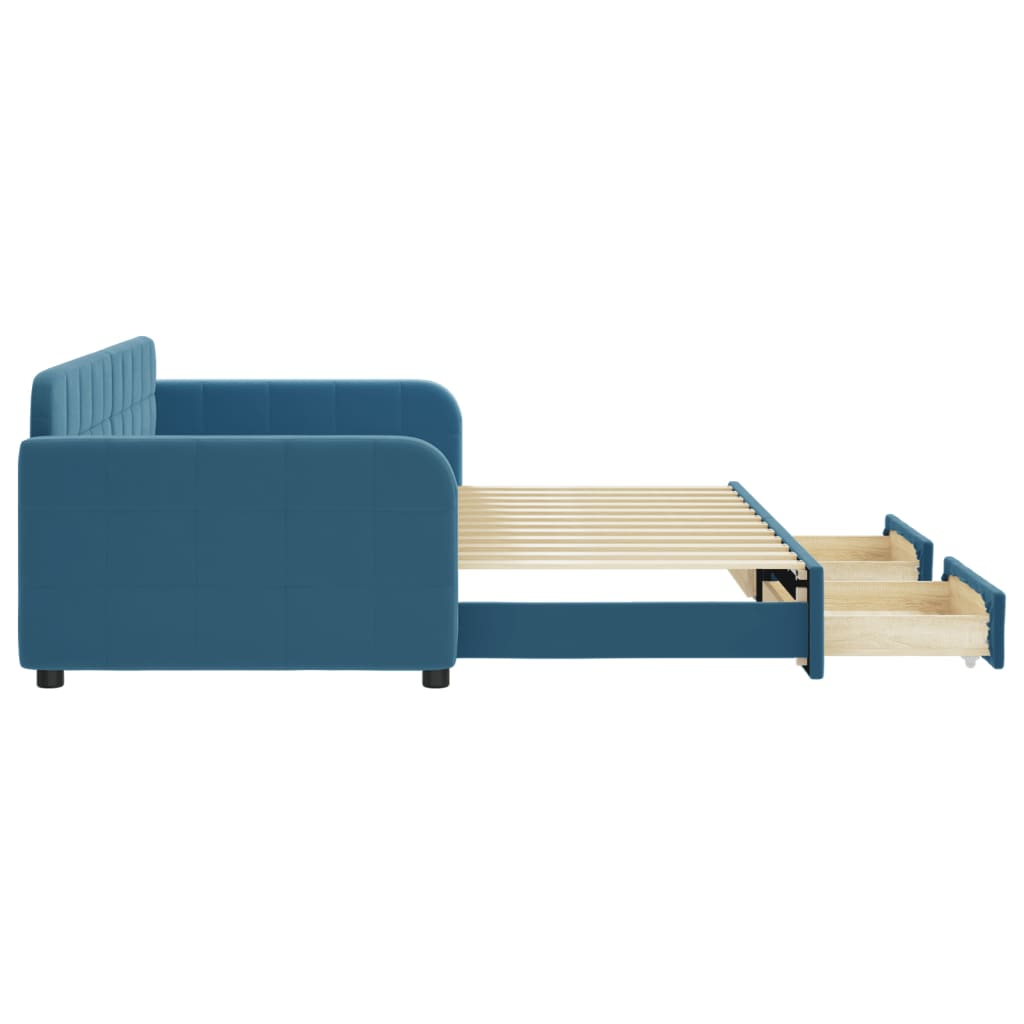 Divano Letto Estraibile con Cassetti Blu 90x200 cm in Velluto