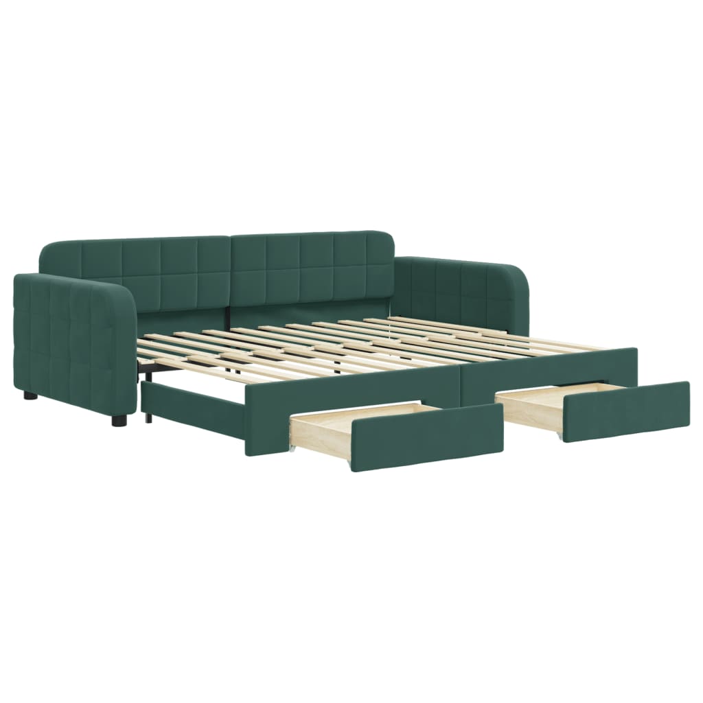 vidaXL Divano Letto Estraibile Cassetti Verde Scuro 90x200cm Velluto