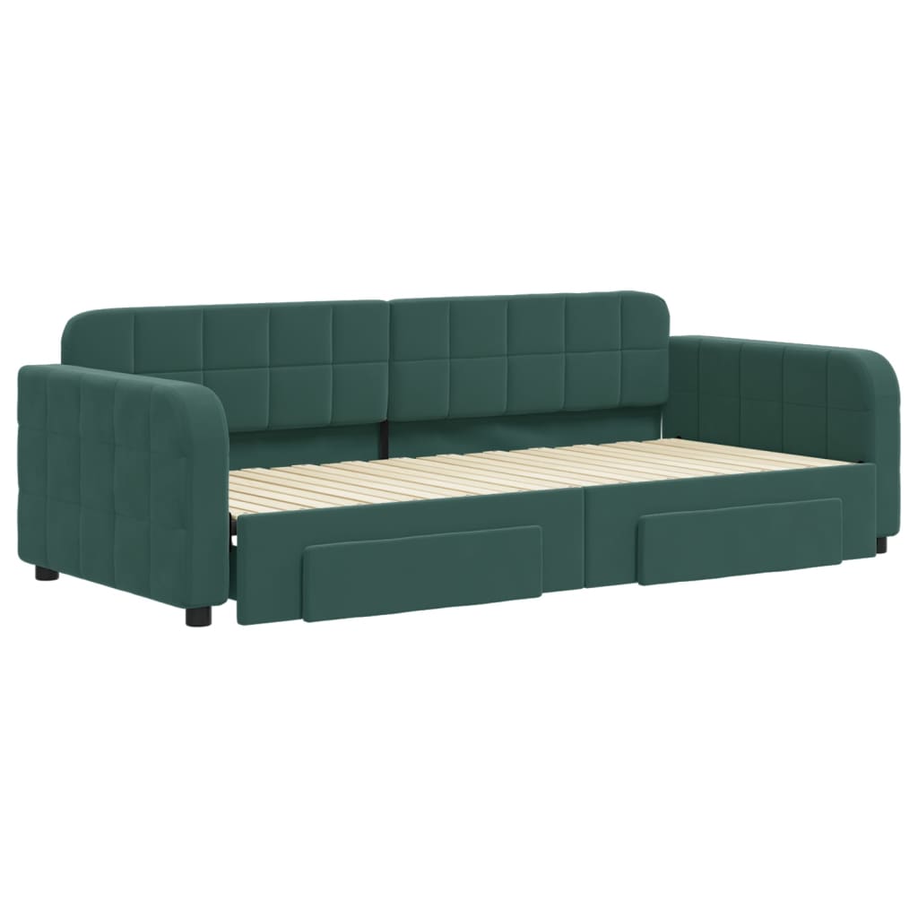 vidaXL Divano Letto Estraibile Cassetti Verde Scuro 90x200cm Velluto