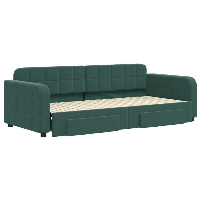 vidaXL Divano Letto Estraibile Cassetti Verde Scuro 90x200cm Velluto