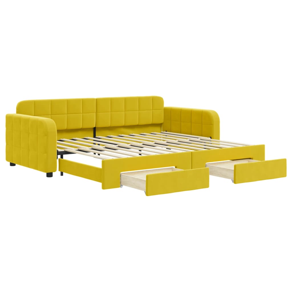 Divano Letto Estraibile con Cassetti Giallo 90x200cm in Velluto 3196982