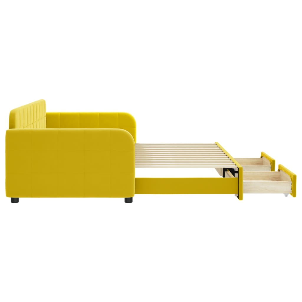 Divano Letto Estraibile con Cassetti Giallo 90x200cm in Velluto 3196982